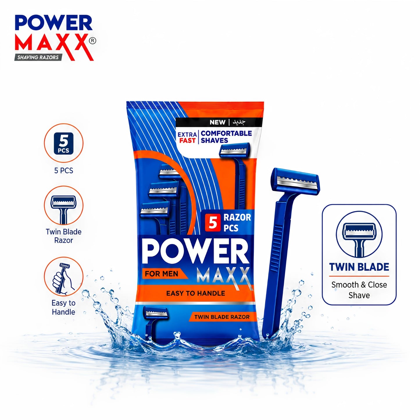 Power Maxx Twin Blade Razor- ( 5 pcs per Polybag )